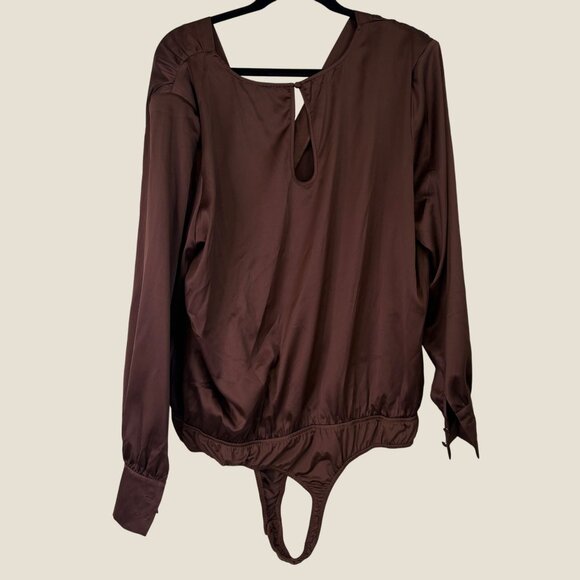 Steve Madden Tamaira Rich Brown Satin Bodysuit Puffed Sleeves Size 2X NWT - Picture 7 of 8